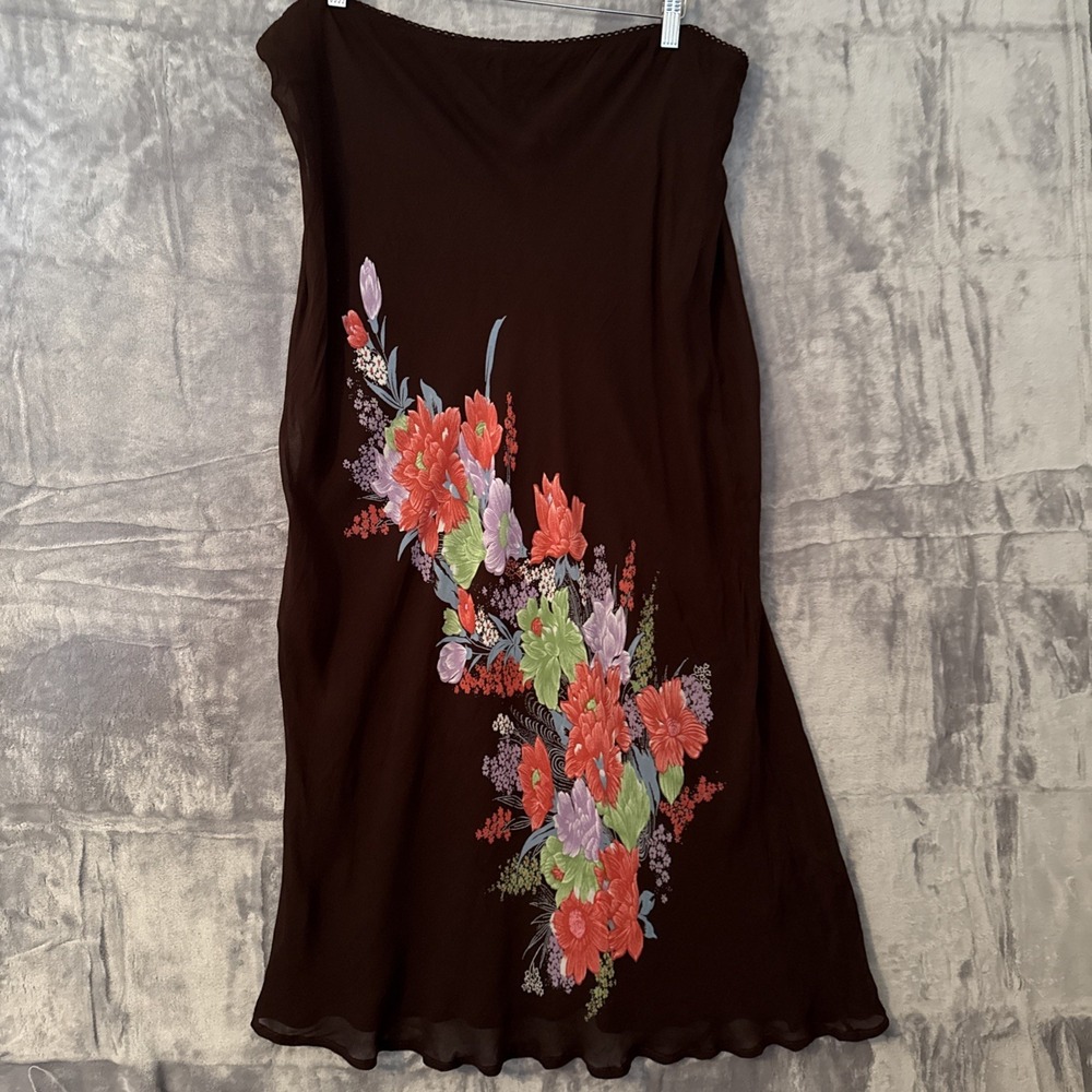Vintage Style & Co Midi Skirt Brown Sheer Floral Size 14 Forest Fairy Artsy‎